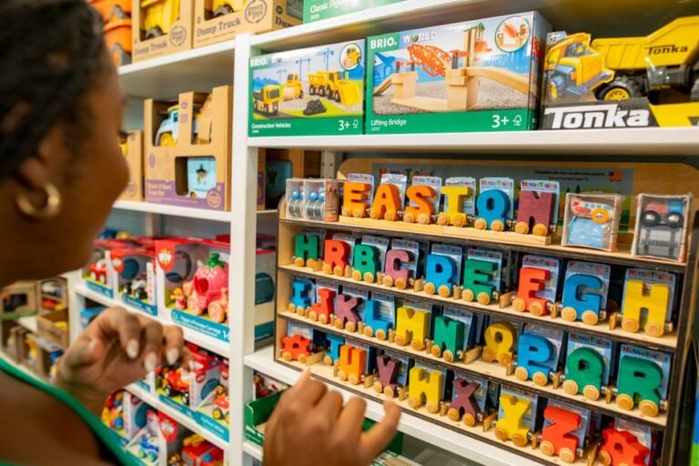 A store shelf displaying a variety of children's sensory toys
